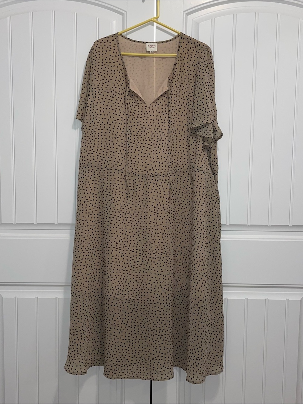 Hayden Taupe Midi Dress with Black Polka Dots